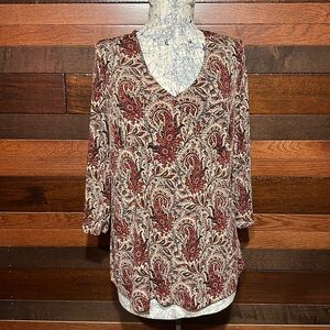 Liz Lange Maternity V Neck Long Sleeve  Paisley Print Rust Toned Blouse